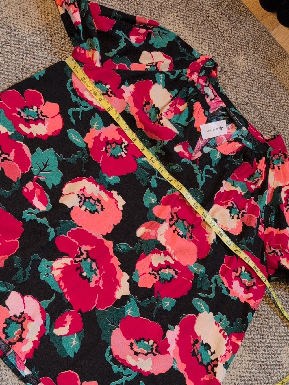 NWT Lane Bryant Women's Plus Swing Notch Neck Popover Top Black Floral Boho 14 - Picture 3 of 8